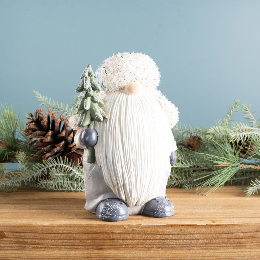 Gnome With Pine Tree Figurine, Set of 2