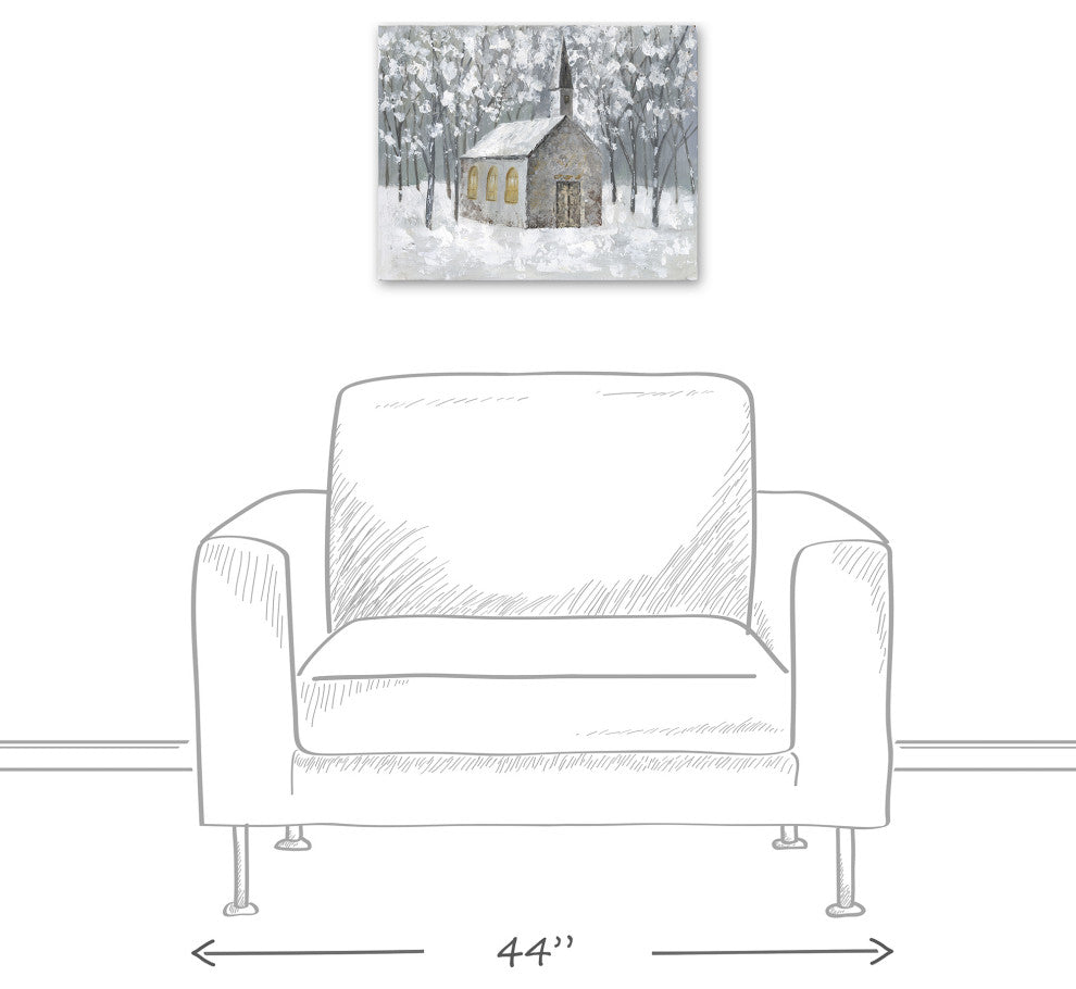 Church, Snowy Forest 20x16 Canvas Wall Art
