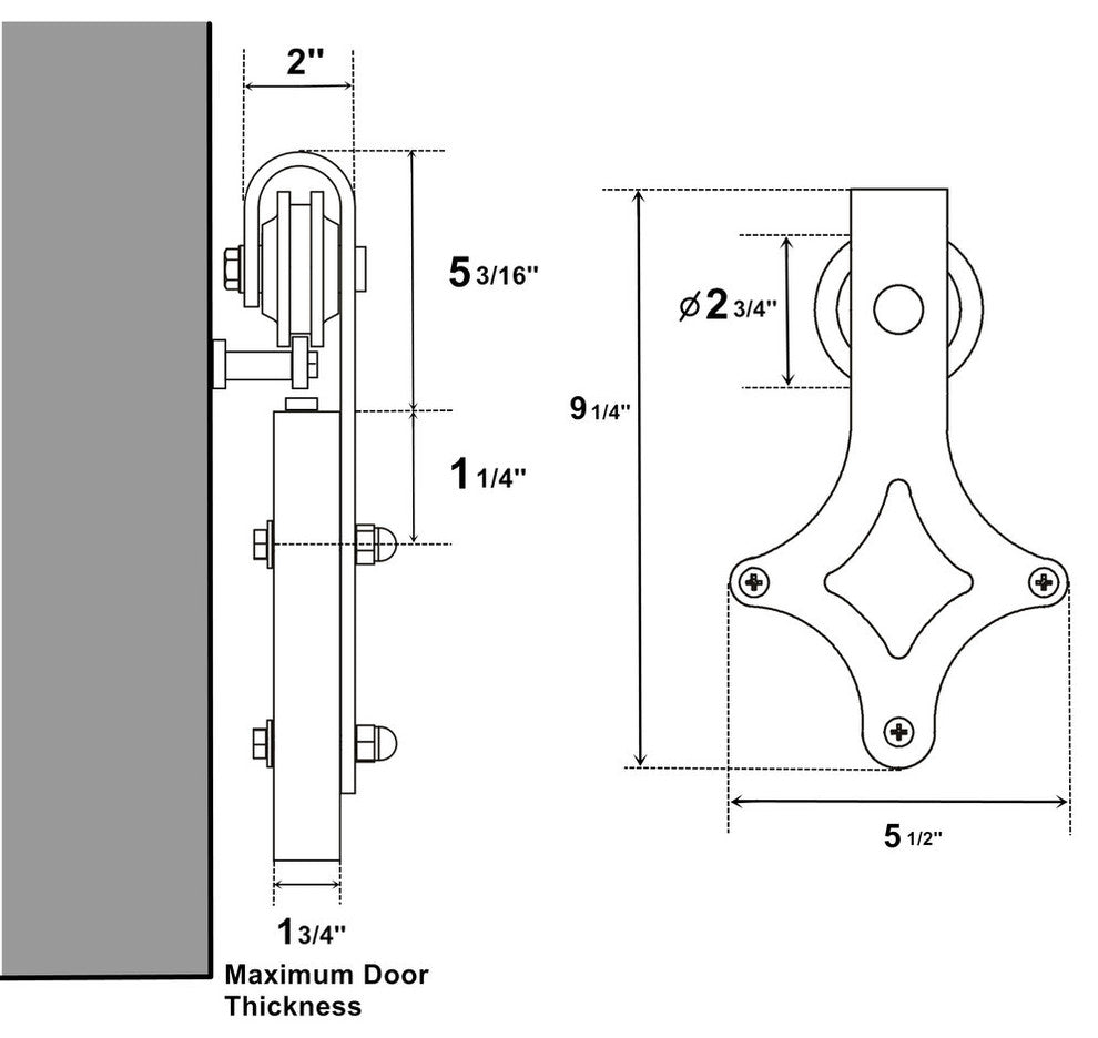 Vancleef Hardware Sliding Barn Door Hardware for Single Door, Diamond Design, 5'