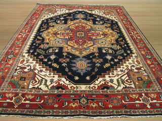 Hand-Knotted Wool Navy Traditional Oriental Serapi Rug, 10' X 14'