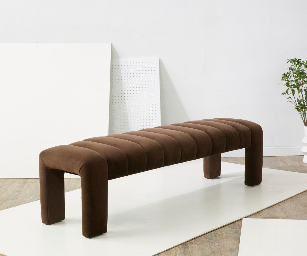 Safavieh Couture Bellisima Channel Tufted Bench, Dark Brown