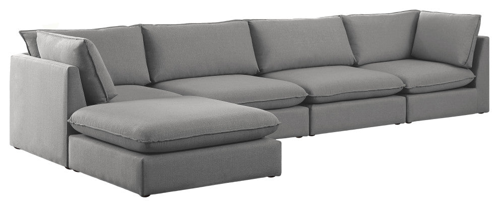 Mackenzie Linen Textured Fabric 5-Piece Modular L-Shaped Sectional, Grey