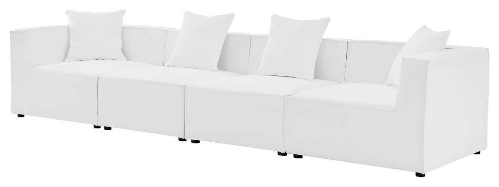 Lounge Sectional Sofa Set, Fabric, White, Modern, Outdoor Patio Balcony Garden