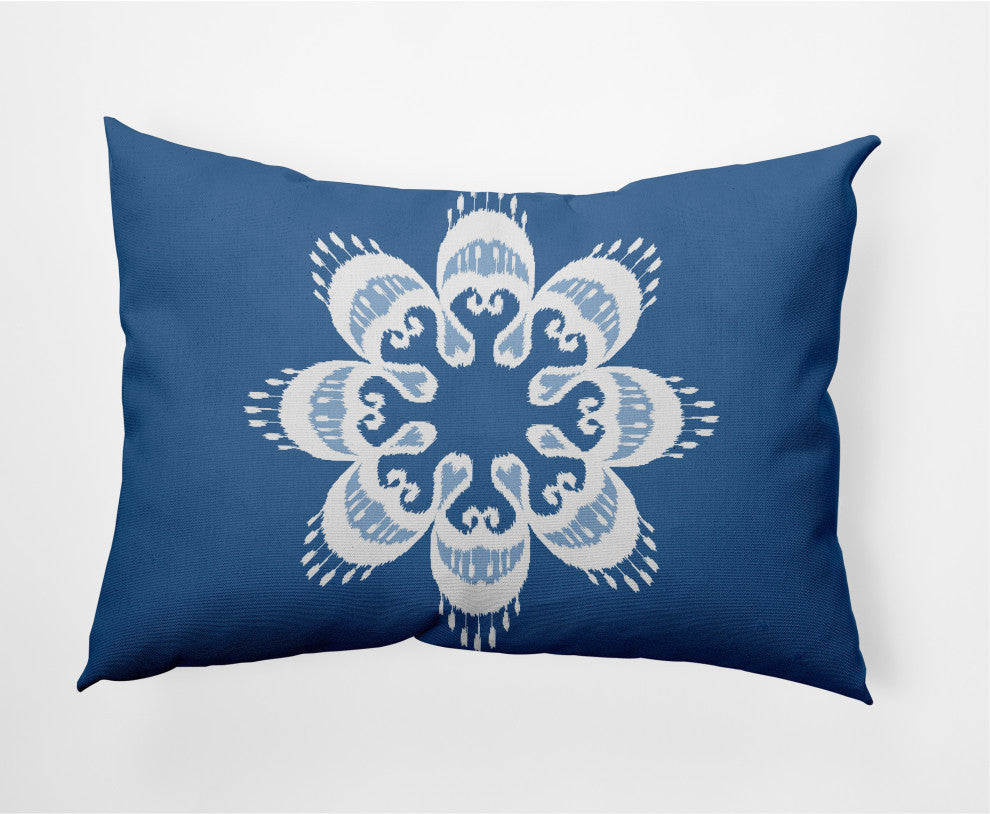 Ikat Mandala Decorative Lumbar Pillow, Mid Blue, 14x20"