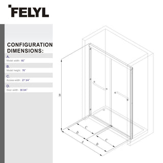 60 x76 Double Sliding Framed Clear Glass Shower Door
