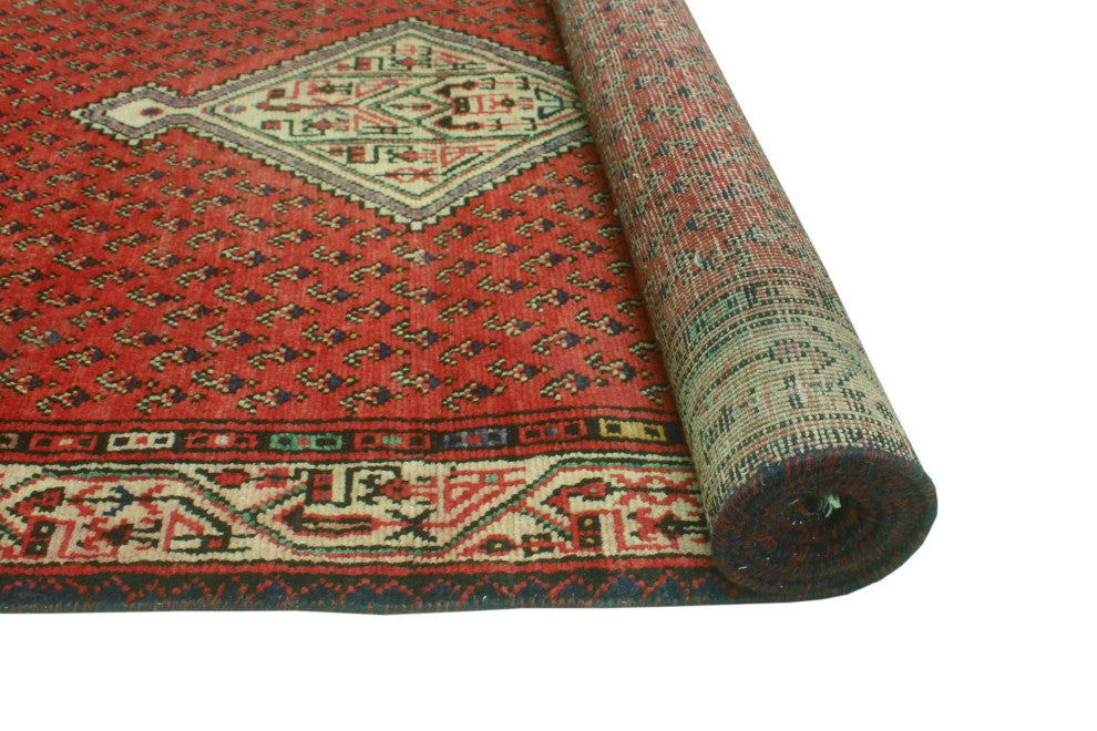 Fine Vintage Distressed Dziko Red/Ivory Runner, 3'4x10'0