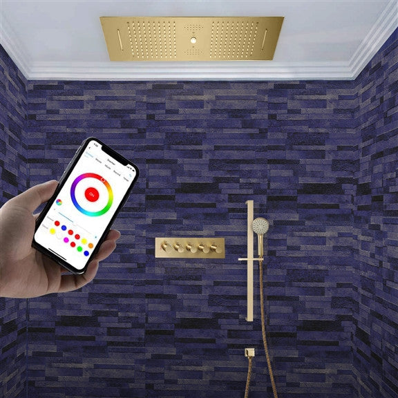 Rainfall Musical Shower System With Hand Shower, Style F-Phone Control Light