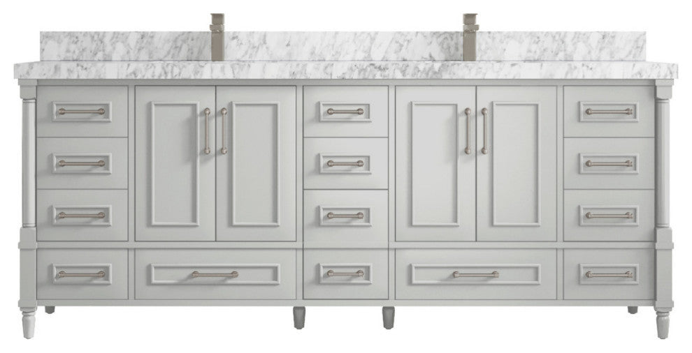 Aberdeen 84 Double Sink Bath Vanity in Coventry Gray 2" Carrara Marble
