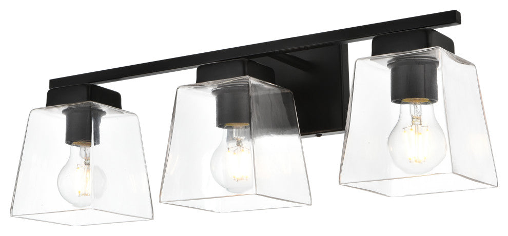 3 Light Black And Clear Bath Sconce