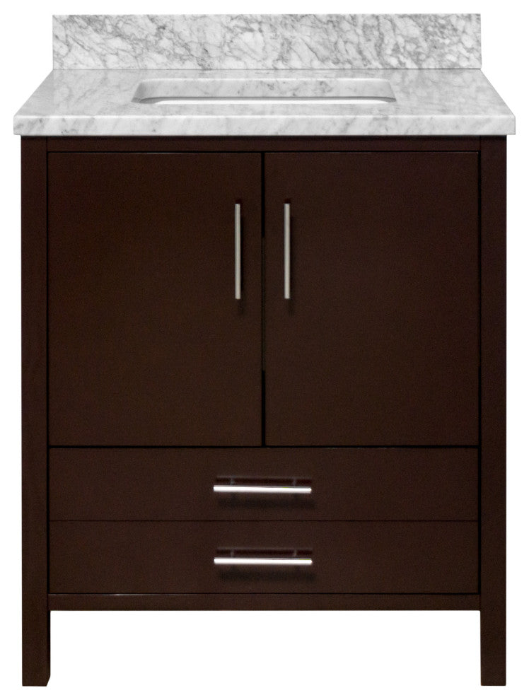 California 30" Bathroom Vanity, Chocolate, Carrara Marble