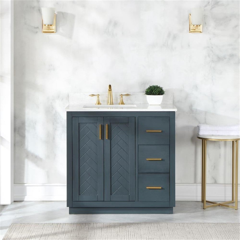 Gazsi 36" Single Bathroom Vanity Set in Charcoal Blue without Mirror