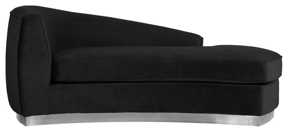 Julian Velvet Upholstered Chaise, Black, Chrome Base