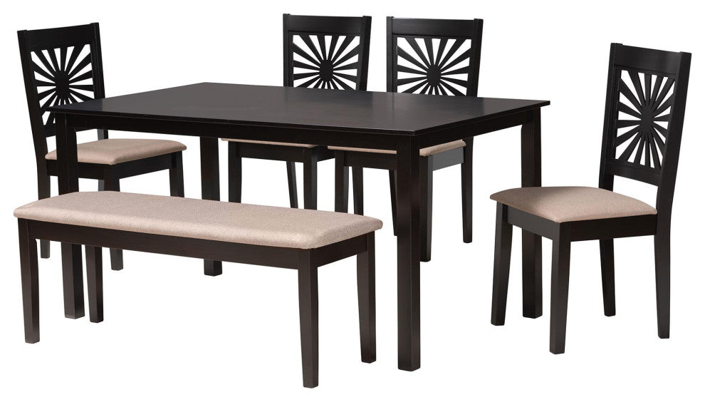 Loni Dining Collection, Beige/Espresso Brown, 6-Piece Dining Set