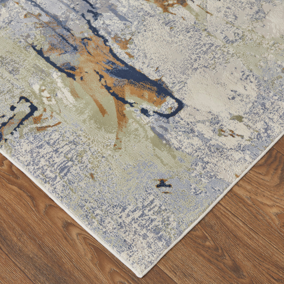 Takara Modern Abstract, Blue/Orange/Ivory, 3'10"x6' Accent Rug