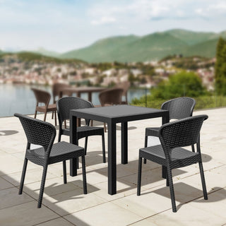 Daytona Wickerlook Square Dining 5 Piece Set With Side Chairs, Dark Gray