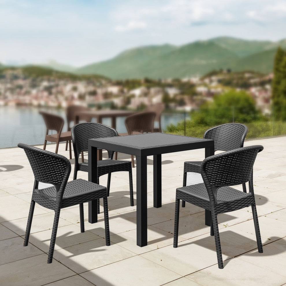 Daytona Wickerlook Square Dining 5 Piece Set With Side Chairs, Dark Gray