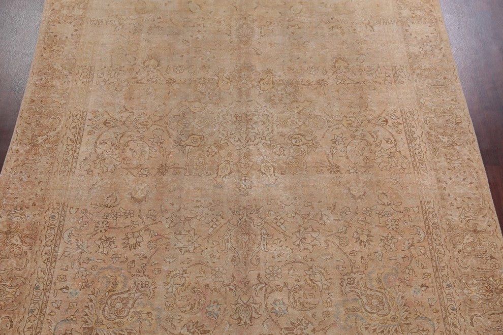 Consigned, Handmade Oriental Vintage Worn Persian Faded Distressed Rug, 9'x12'