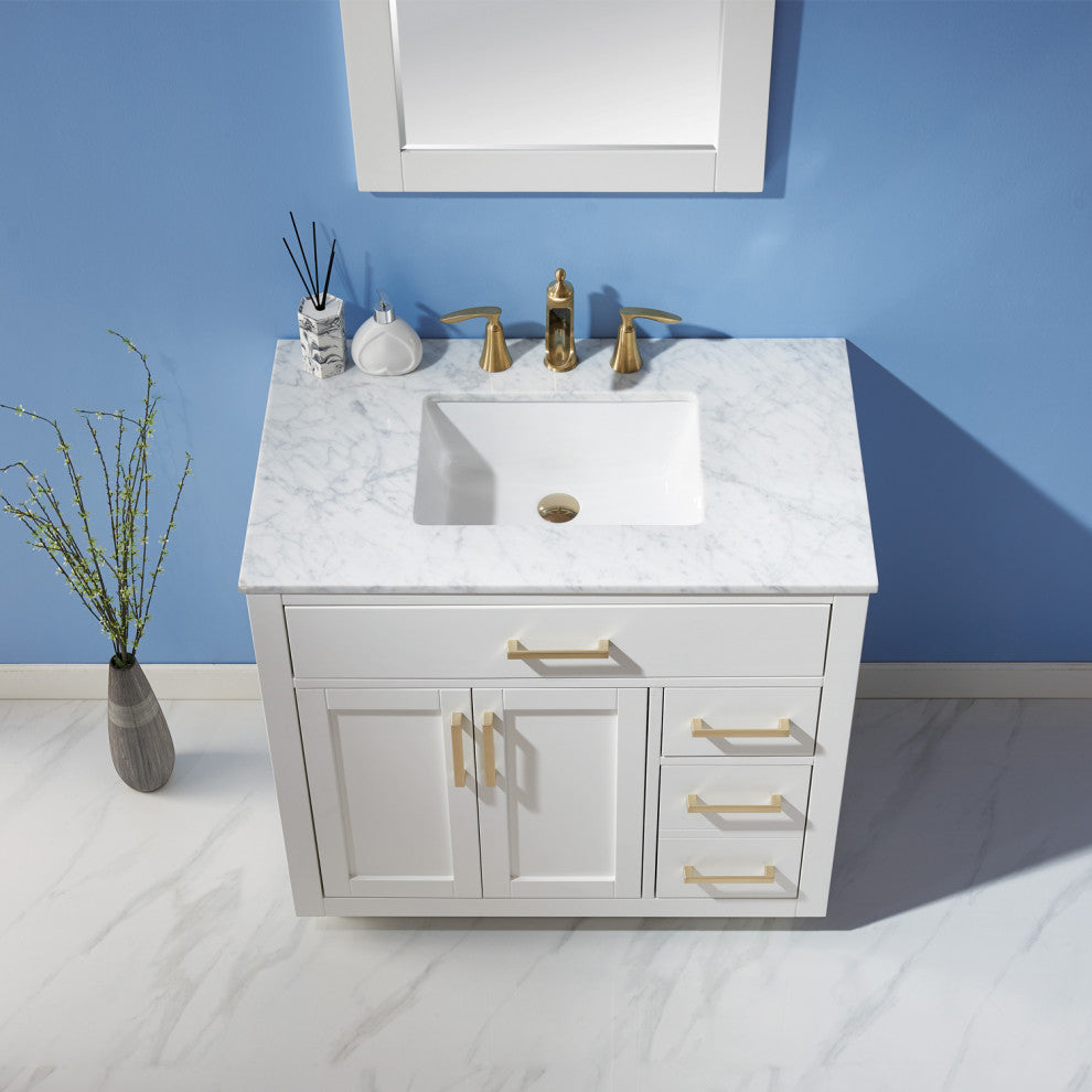 Ivy White Bathroom Vanity Set, 36", With Mirror