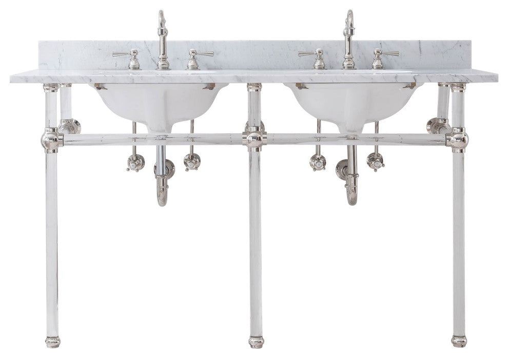 Empire 60" Wide Double Wash Stand, P-Trap, Countertop With Basin, Faucet