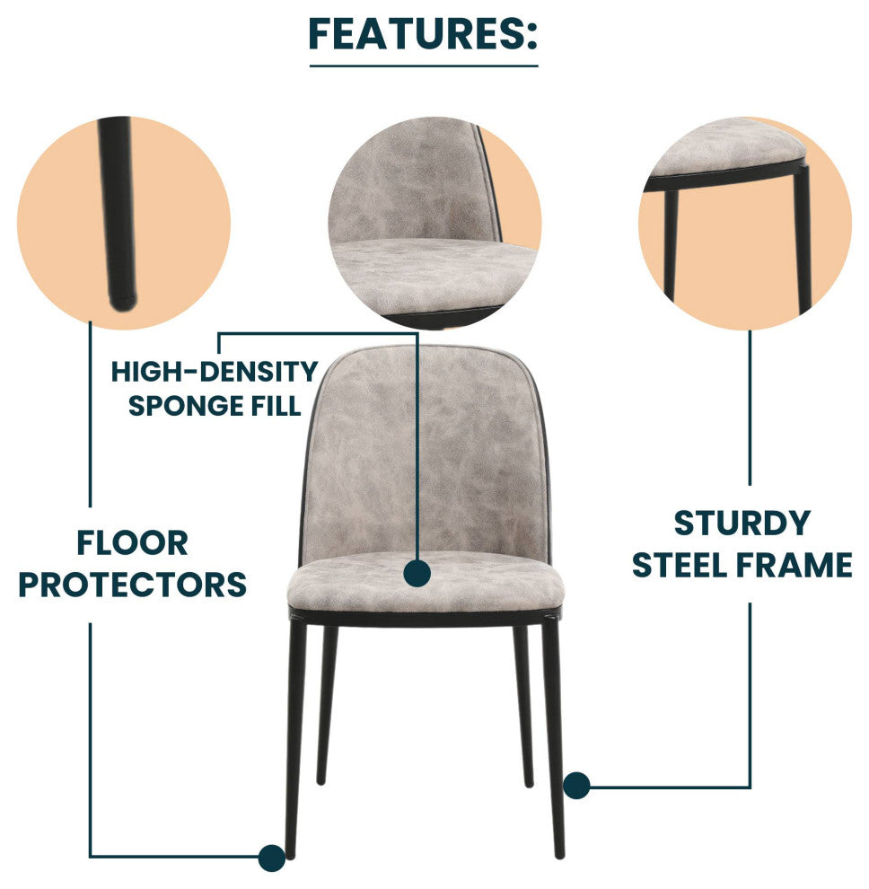 LeisureMod Tule Dining Side Chair With Upholstered Seat and Steel Frame, Black/Charcoal