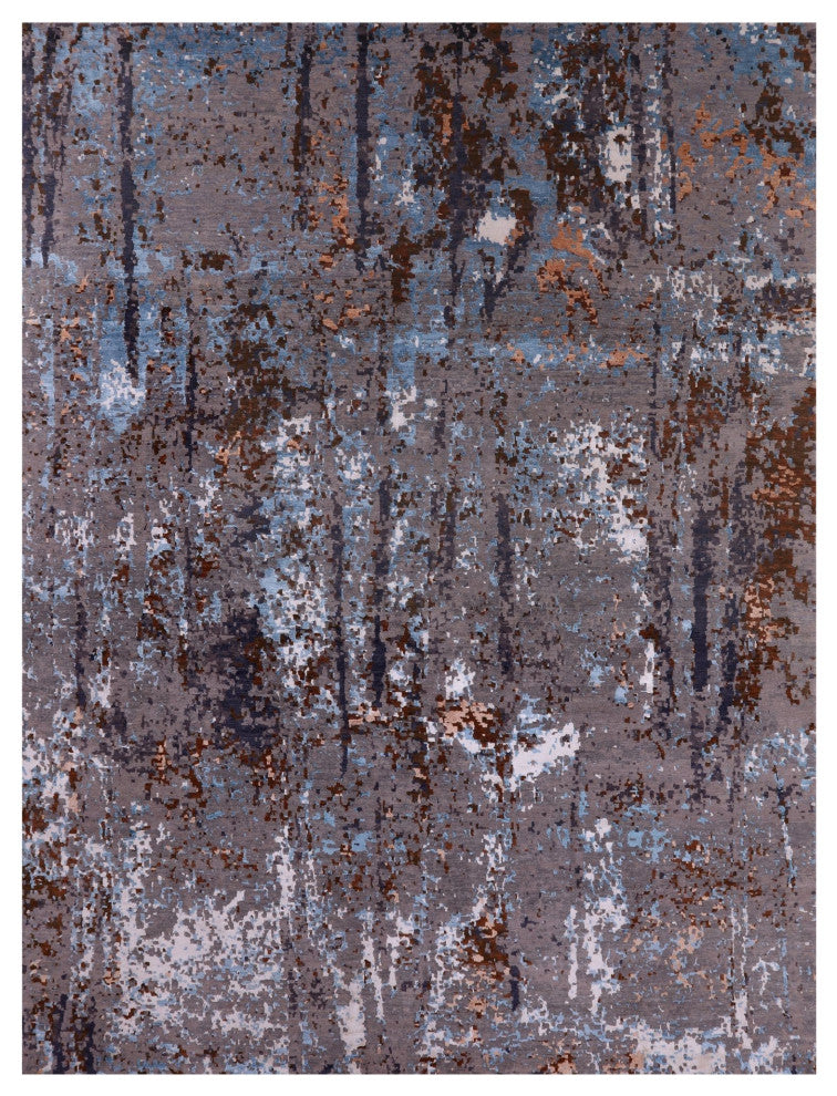 Abstract Hand Knotted Wool and Silk Rug 9' 0" X 12' 1"- Q6230
