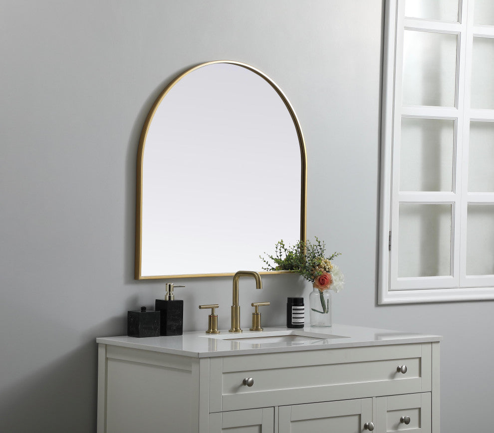 Metal Frame Arch Mirror 30X30 Inch, Brass