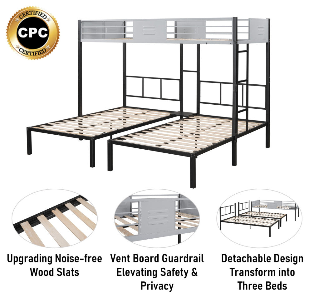 Gewnee Triple Bunk Bed with Vent Board/ Sturdy Metal Frame