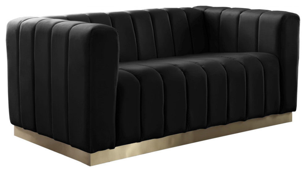 Marlon Velvet Upholstered Loveseat, Black