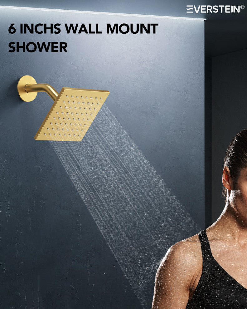 Music Shower System 16x6"Rainfall LED Shower Head With4 Way Thermostatic Faucet, Brushed Gold