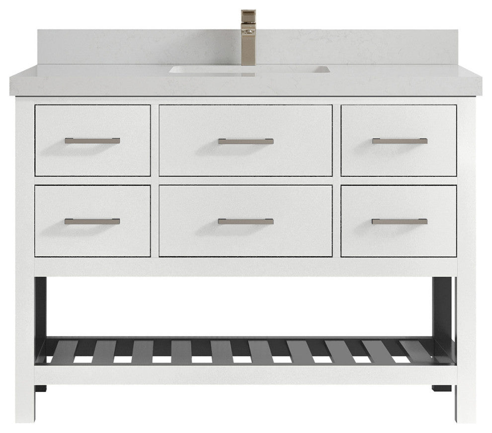 Parker 48 Single Sink Bath Vanity in White 2" Carrara Quartz