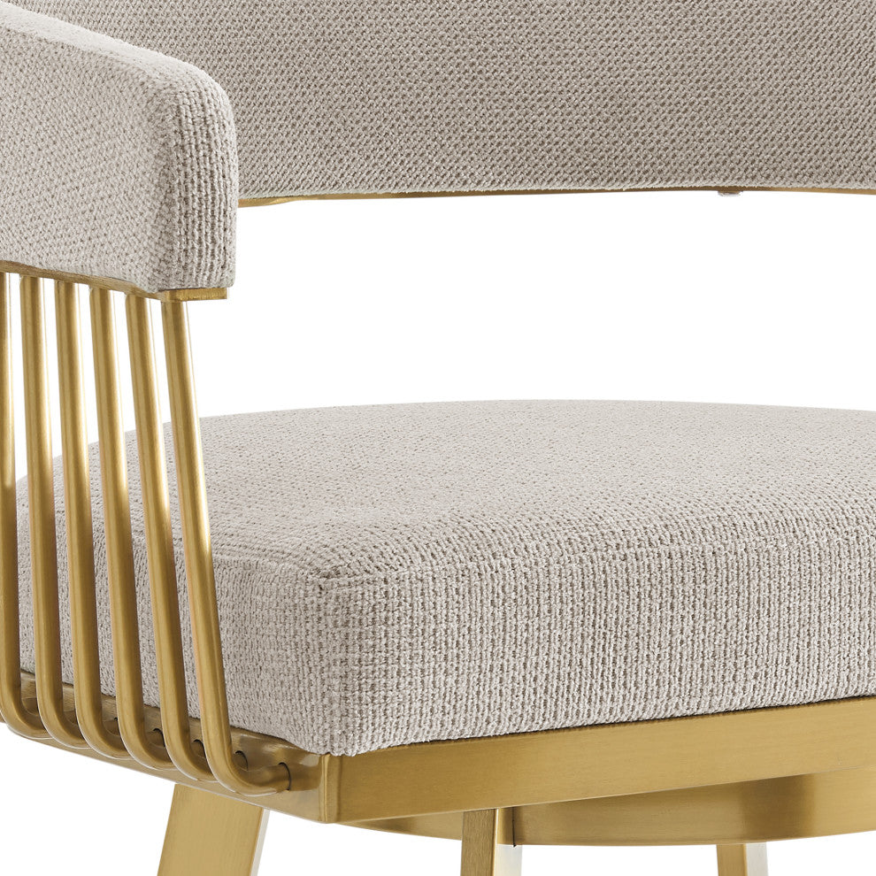 Chelsea Swivel Counter Stool, Gold Brushed Stainless Steel, Taupe Fabric, 26"
