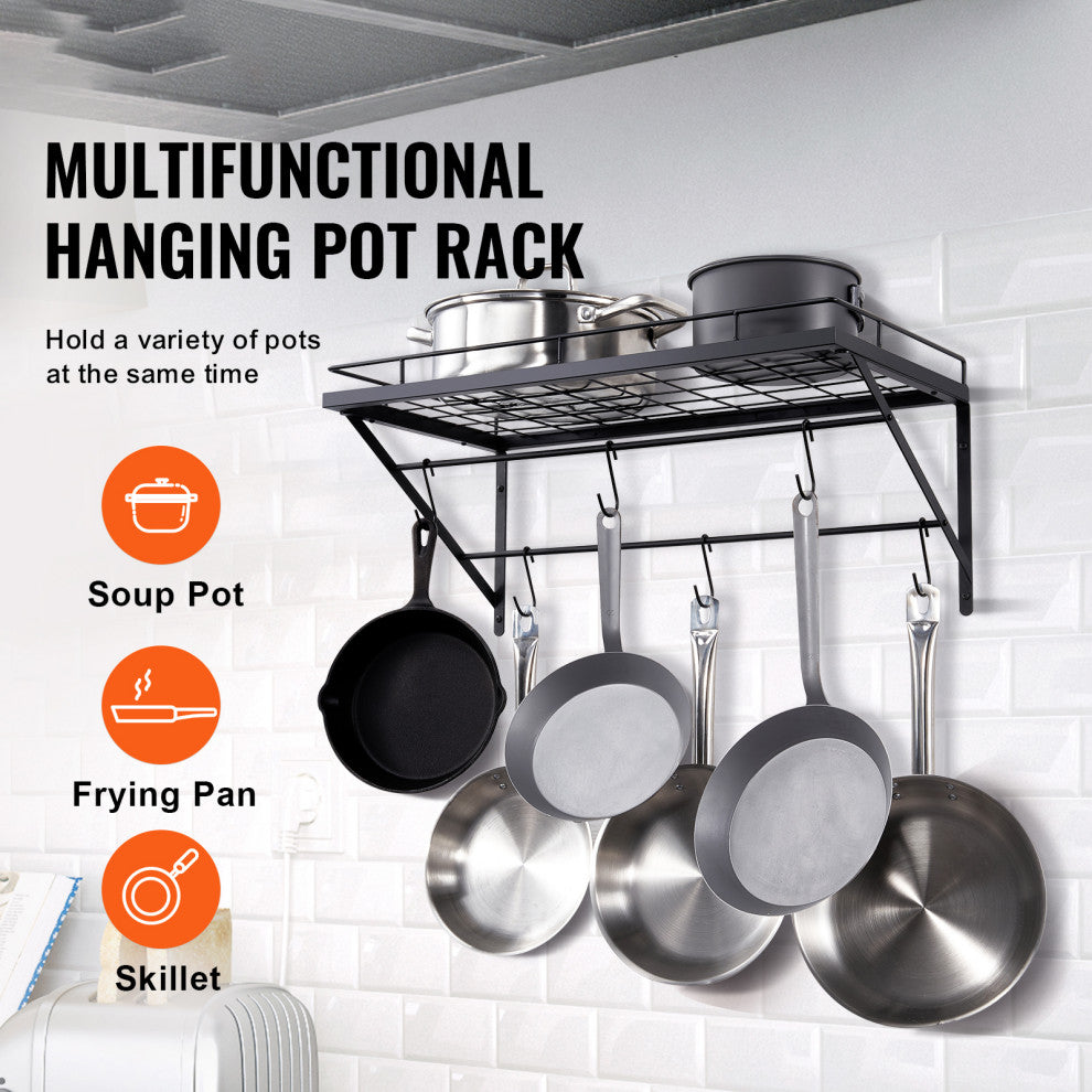 VEVOR Pot Rack Wall Mounted 24in Pot and Pan Hanging Rack With 12 S Hooks 55 lbs