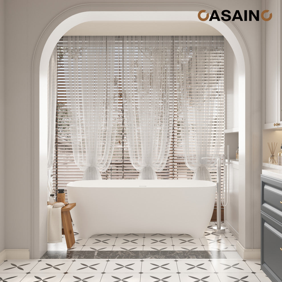 67in Adult-Sized Freestanding Soaking Tub with Raised Pedestal in Matte White