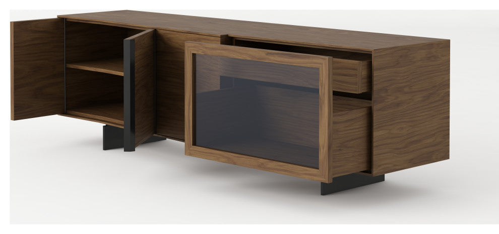 Modrest Glencoe Walnut and Gray Glass Buffet