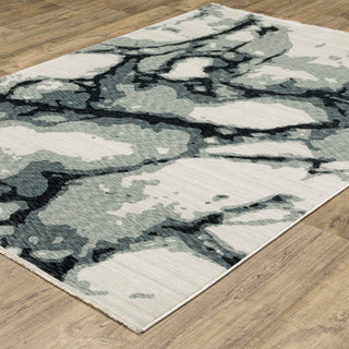 Easely Modern Abstract Elements Blue/ Ivory Area Rug, 3'3" x 5'