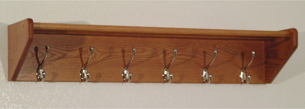 6 Hook Shelf, Medium Oak