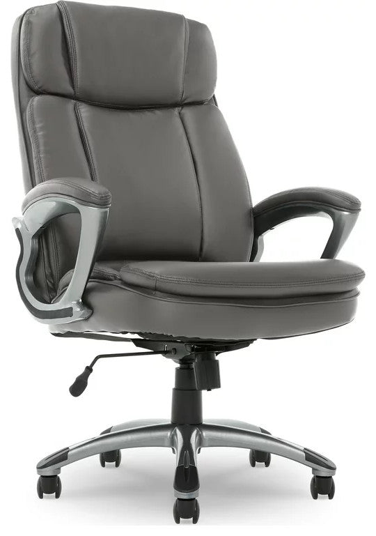 Executive Office Chair, Padded Faux Leather Seat With High Back, Gray