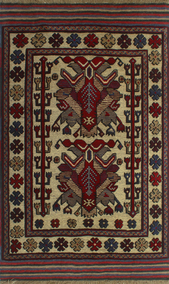 Semi Antique Adem Ivory/Blue Rug, 2'11x4'7