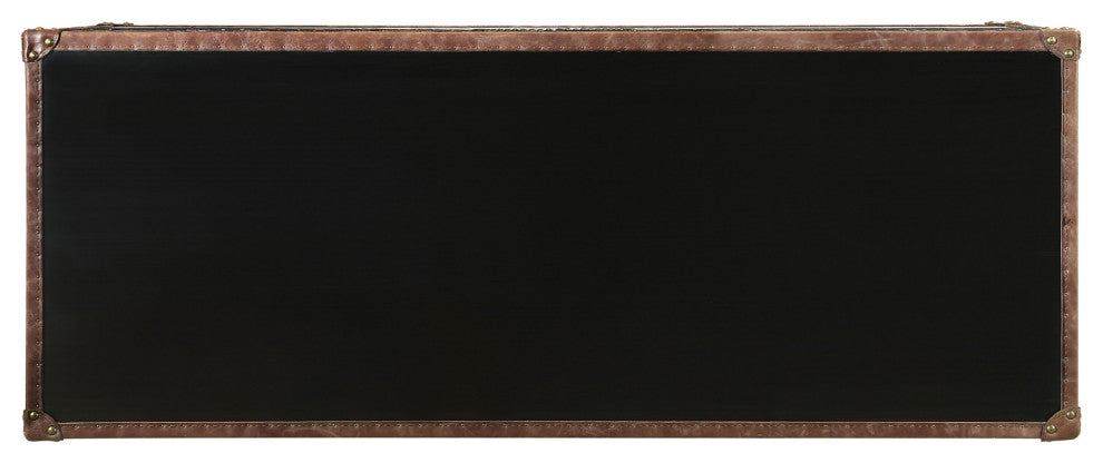 52" X 21" X 40" Brown Top Grain Leather And Aluminum Console Table