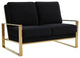 LeisureMod Jefferson Modern Design Velvet Loveseat With Gold Frame, Black