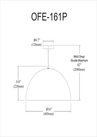 1 Light Incandescent Small Dome Pendant, Matte White