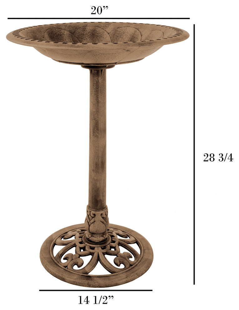 Pure Garden Resin Bird Bath With Antique Scroll Design Bronze