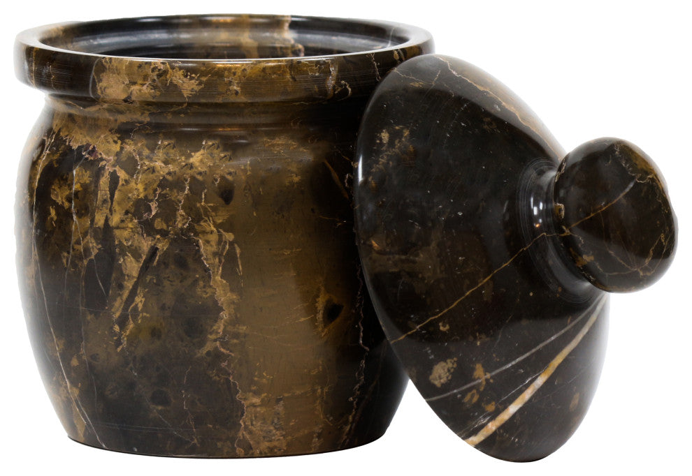 Polished Marble Bathroom Jar, Black and Brown
