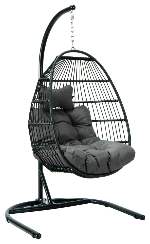 LeisureMod Wicker Folding Hanging Egg Swing Chair, Dark Gray