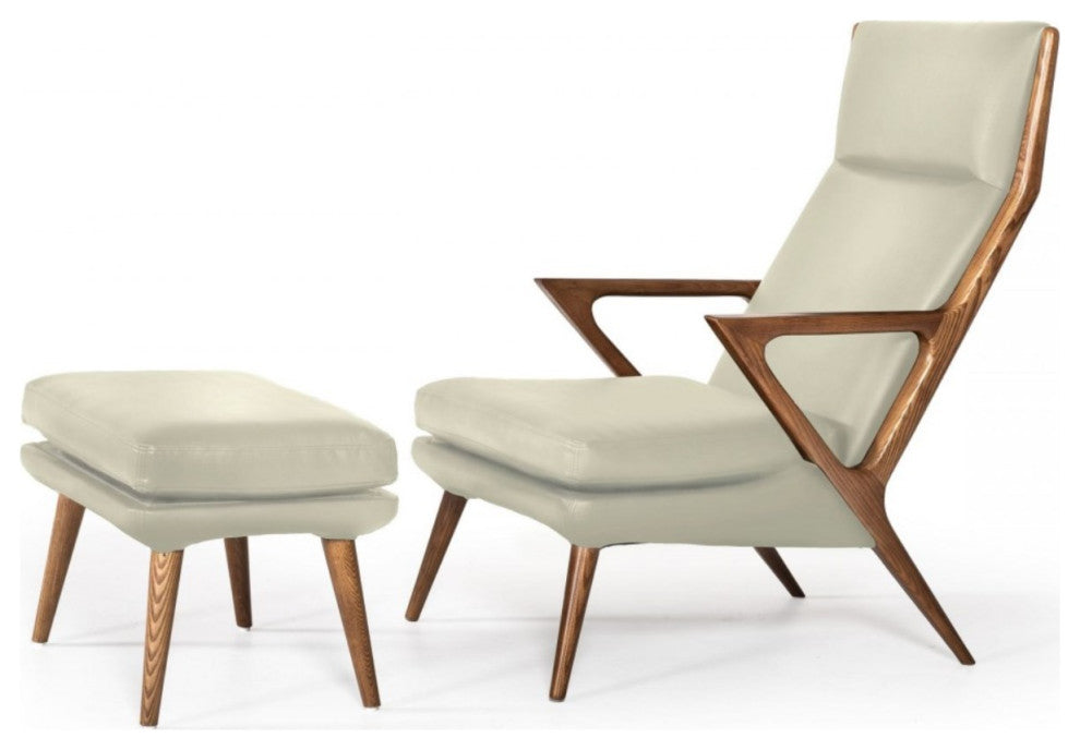 Modrest Fulton Modern Beige Lounge Chair and Ottoman
