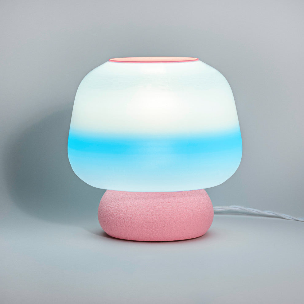 Mushroom 10" Plant-Based PLA Dimmable LED Table Lamp, Blue/White/Light Pink