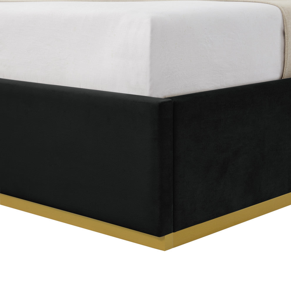 Inspired Home Marceline Bed Upholstered, Black Velvet Queen