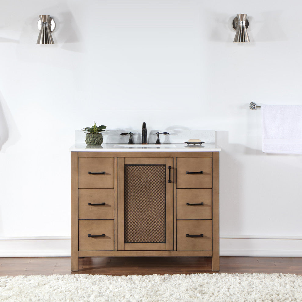 Hadiya Brown Pine Bathroom Vanity Set, 42", Without Mirror