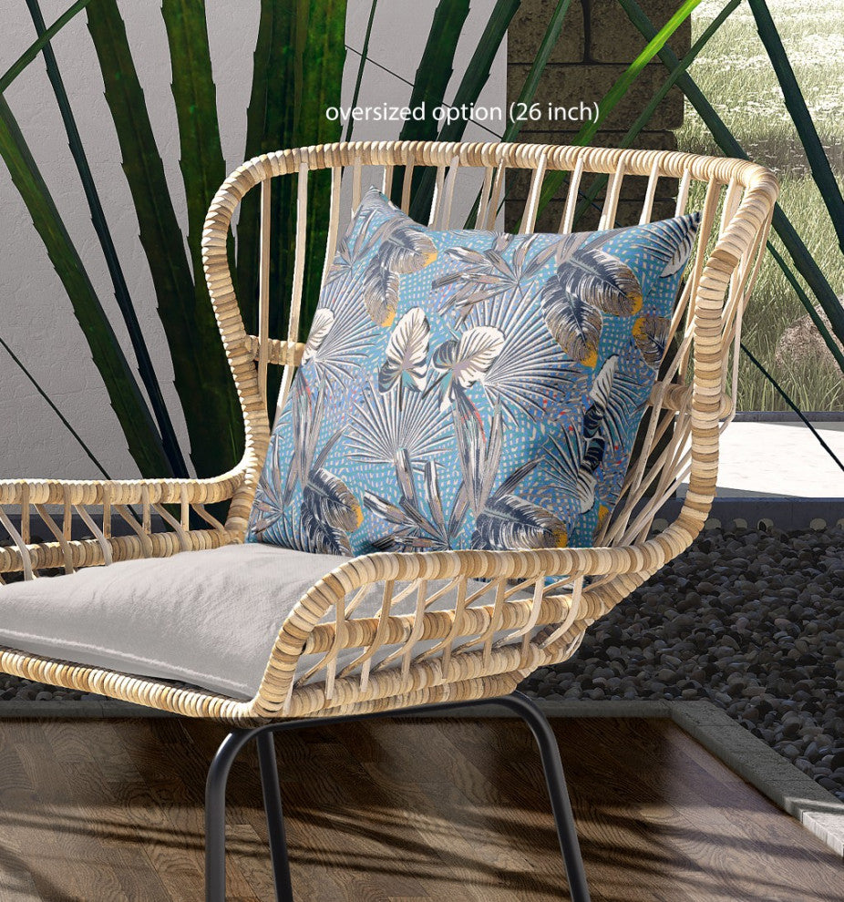 28" Gray Blue Tropical Indoor Outdoor Throw Pillow