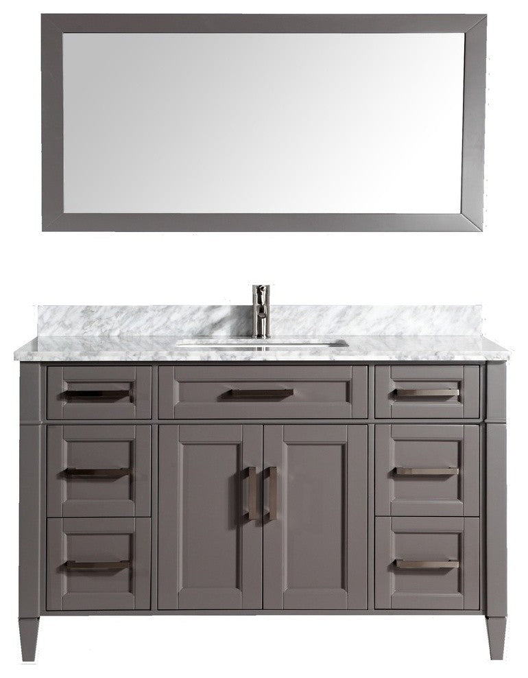 Vanity Set With Carrara Marble Top, 60", Gray, Led Sensor-Switch Mirror